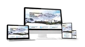 Four different electronic devices showcasing responsive web design on each screen.